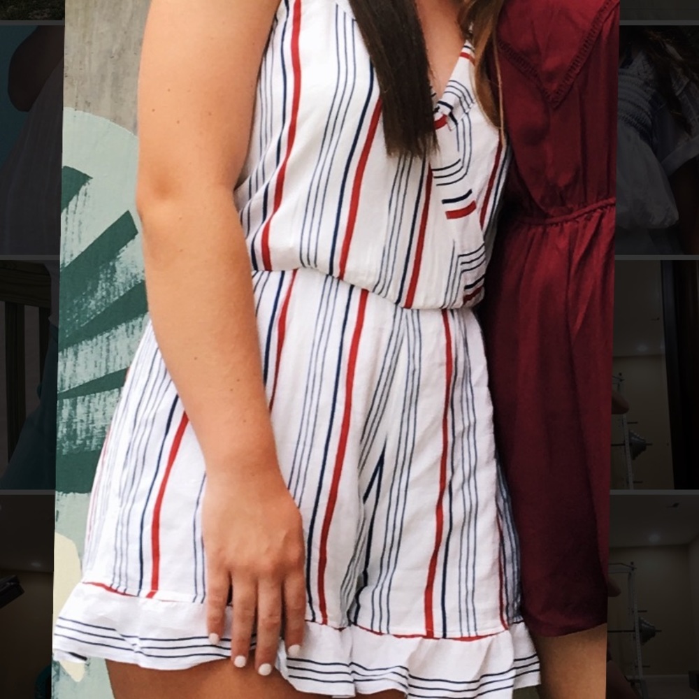 Red white and blue romper with tie in the back